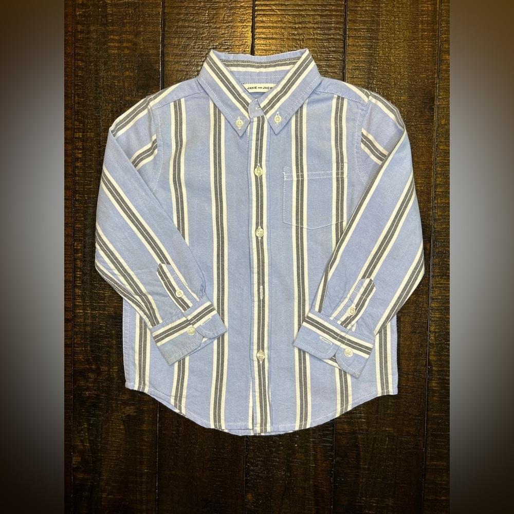 Janie and Jack Boys' Blue & White Striped Roll-Cuff Oxford Shirt (Size 2T)